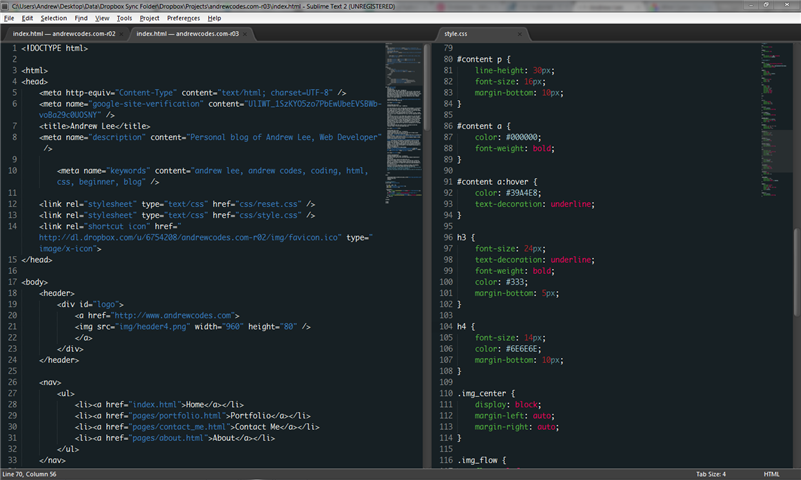 Sublime Text 2 screenshot